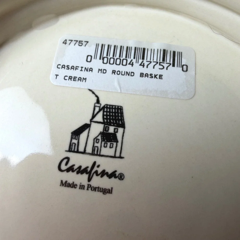 Casafina Portugal Cream Ceramic Woven Lattice Basket Bowl Medium Round 10